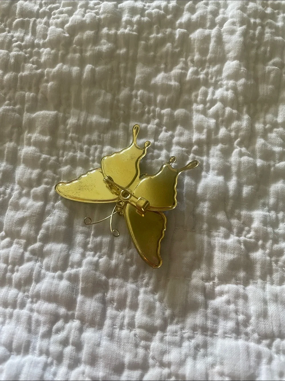 Gold Tone Green Enamel Butterfly Brooch